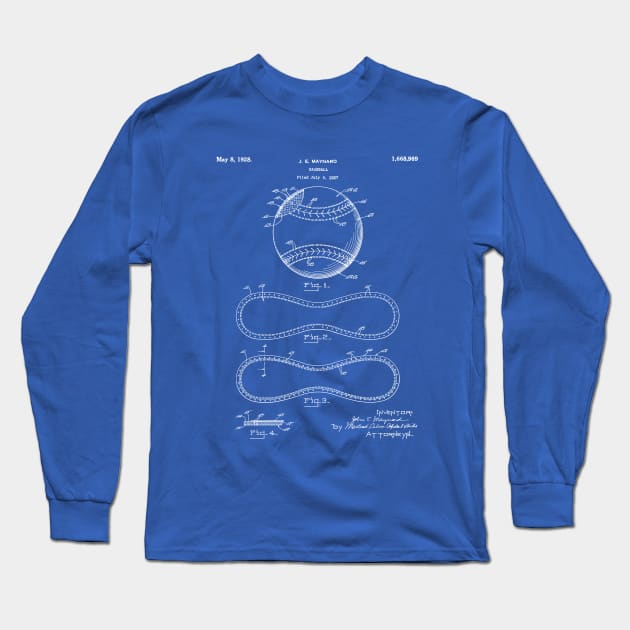 Baseball Patent - Softball Art - Blueprint Long Sleeve T-Shirt by patentpress